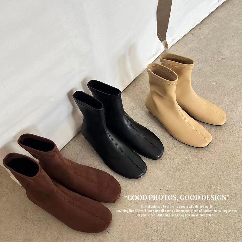 Karin Luna In Stock Spot Goods Round Toe Basic Stretch Slim Short Boots
