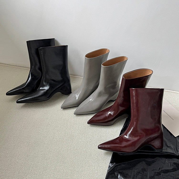 Karin Luna Elegant Pointed Toe Hidden Wedge Short Boots