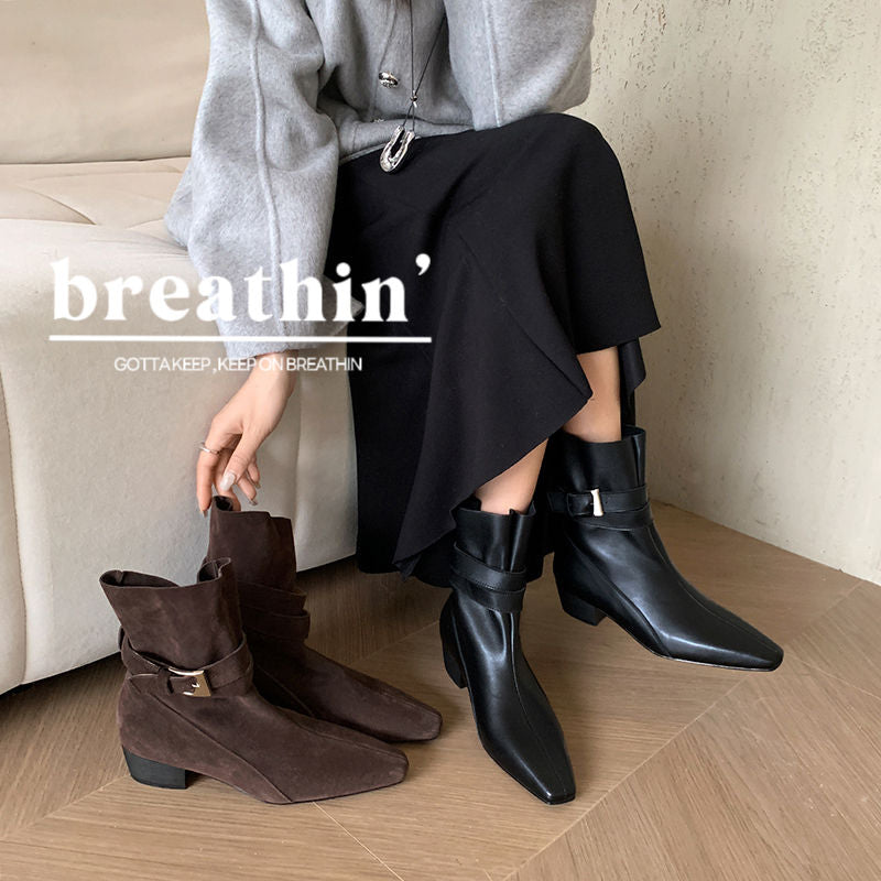 Karin Luna In Stock In Stock Hot-Selling Basic Old Money Style Retro Belt Buckle Short Boots