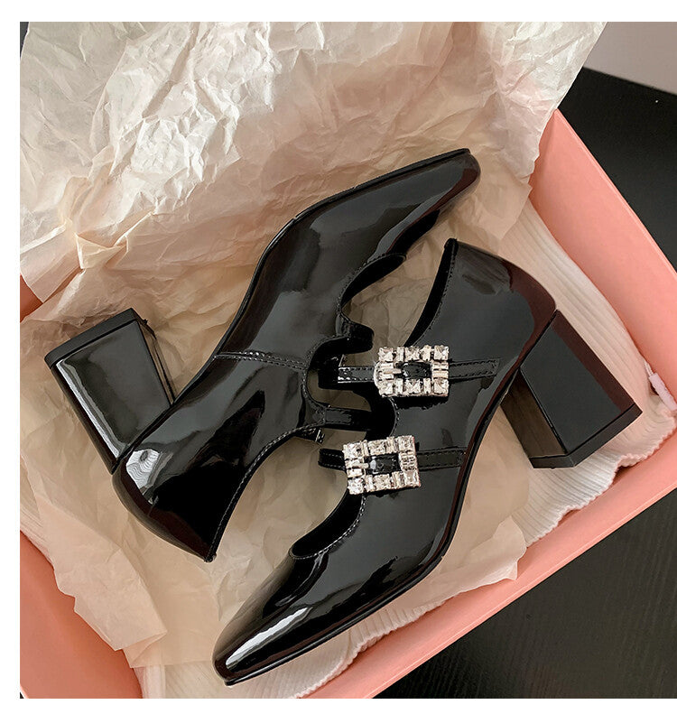 Karin Luna In Stock In stock   The heroine Ao~Square Toe High Heel One Strap Popular Rhinestone Mary Jane Shoes