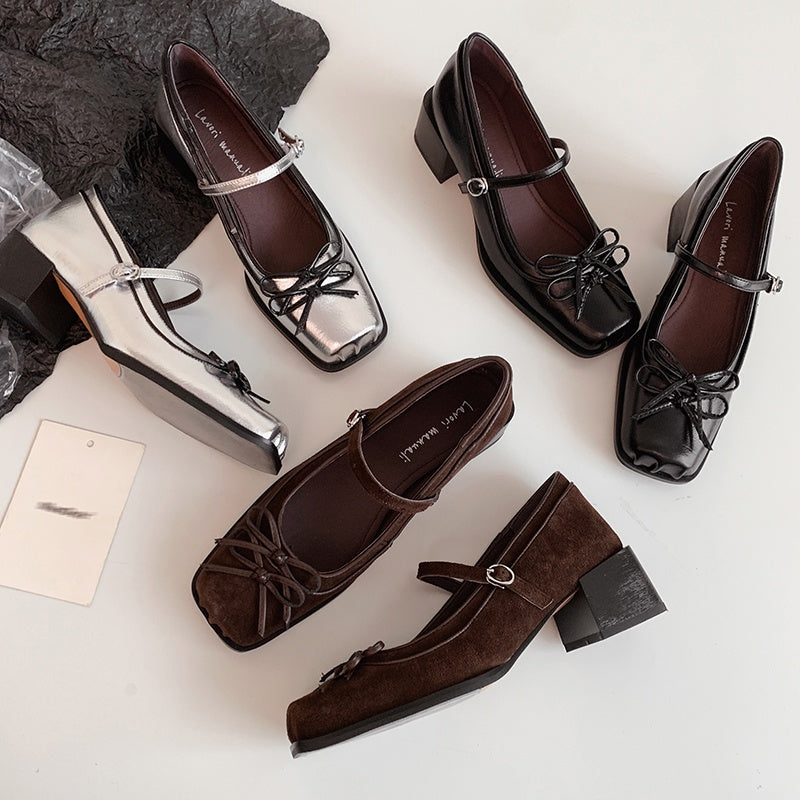 Karin Luna In Stock Spot Goods   One-strap Bowknot Square Toe Chunky Heel Mary Jane Shoes
