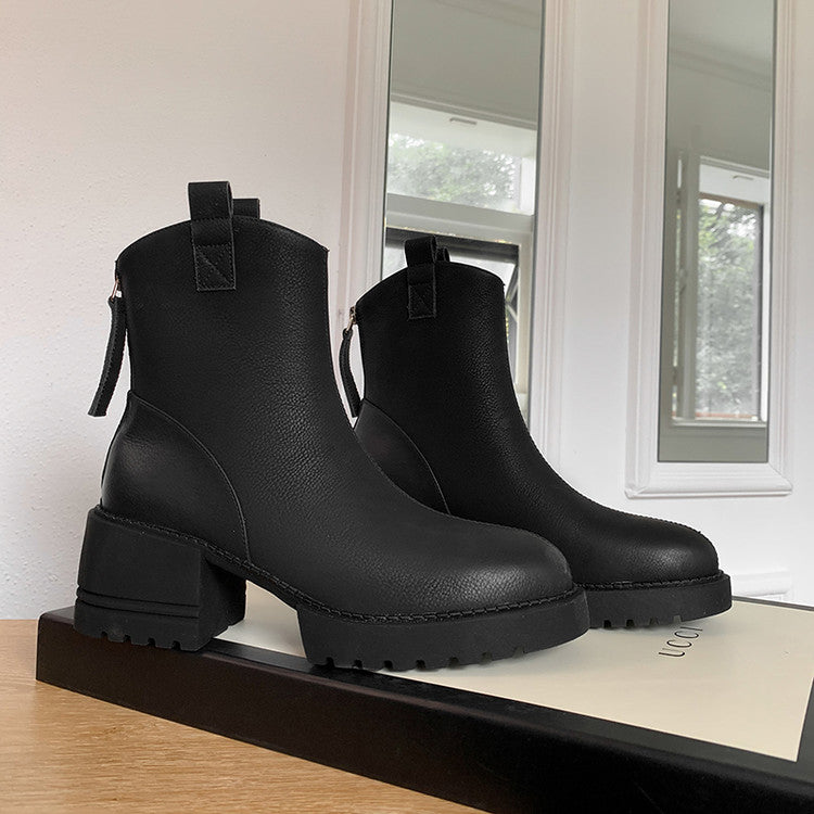 Karin Luna In Stock Versatile Round Toe Chunky Heel Ankle Boots