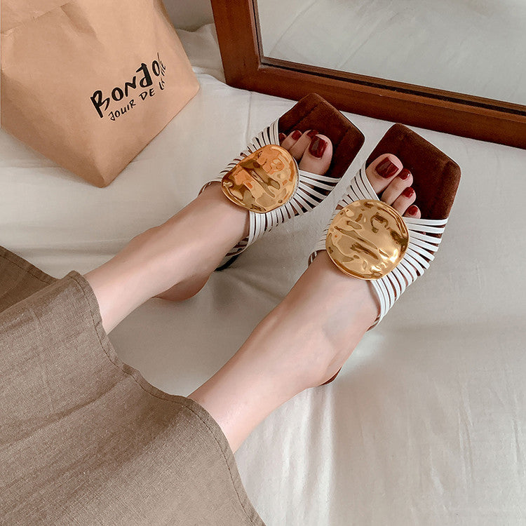 Karin Luna Bestseller Popular New Image  Comes with data plan included Resort Style Irregular Heel Thin Strap Slippers