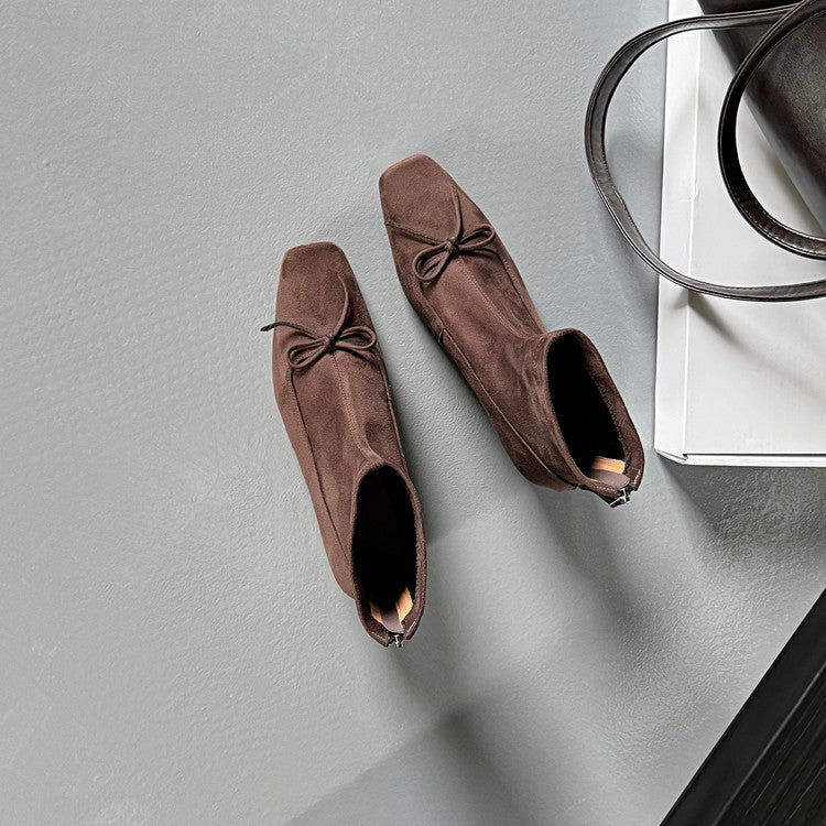 Karin Luna French Style Square Toe Bowknot Hidden Wedge Slim Boots