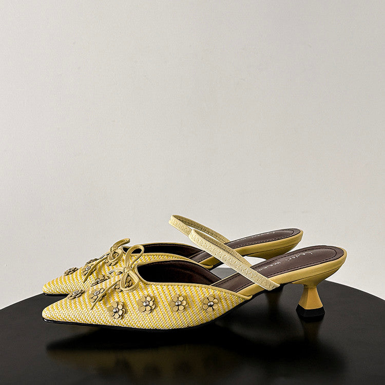 Karin Luna In Stock Spot Goods  Elegant Floral Pointed Toe Rhinestone Slippers