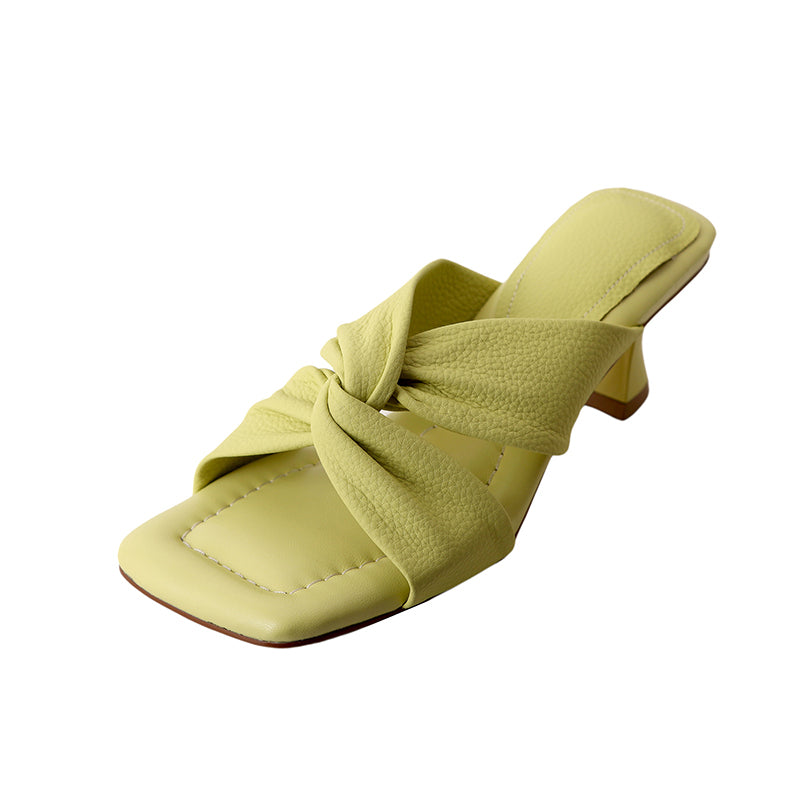 Karin Luna In Stock In Stock  Comfortable Cross Strap  Airy High Heel Square Toe Slippers