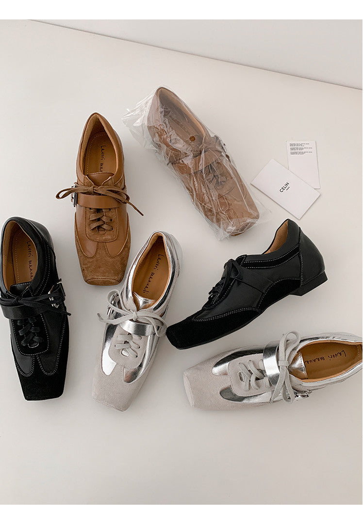 Karin Luna In Stock Spot Goods  Designed retro square-toe ballet shoes with laces