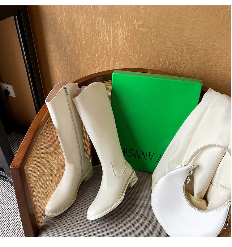 Karin Luna In Stock  Cowhide Niche Versatile Style Knight Boots