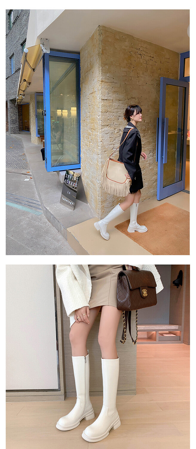 Karin Luna In Stock Spot Goods  Always in stock  Classic Basic Style Round Toe Thick Sole Knight Boots