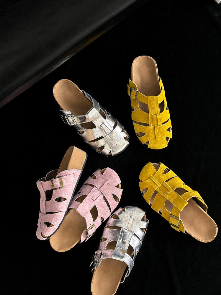 Karin Luna Full Layer Inside and Out~Basic Versatile Perforated Round Toe Birkenstock Slippers