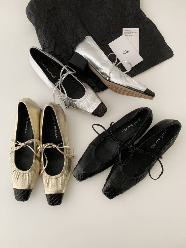 Karin Luna In Stock Spot Goods  Retro Sweet Bowknot Granny Wrinkled Single Shoes