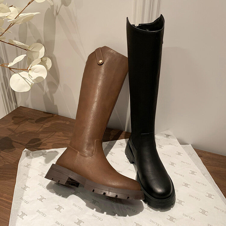 Karin Luna Hot-Selling In Stock   Basic Casual Hot-Selling Round-Toe Long Boots Full Cowhide Leather Long Boots Flat Bottom Hot Sale