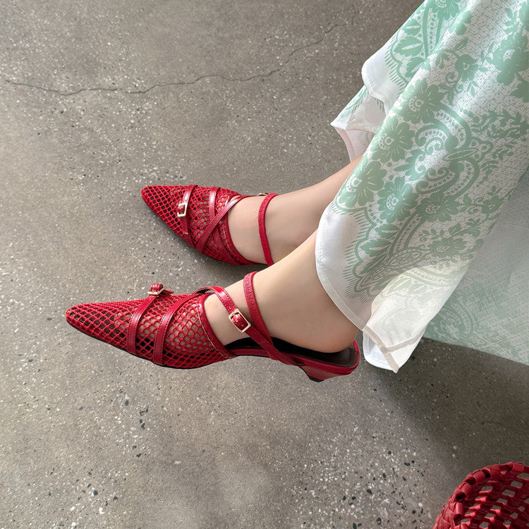 Karin Luna In Stock  Spot Goods  Mesh Series Elegant Closed-Toe Belt Buckle Slippers
