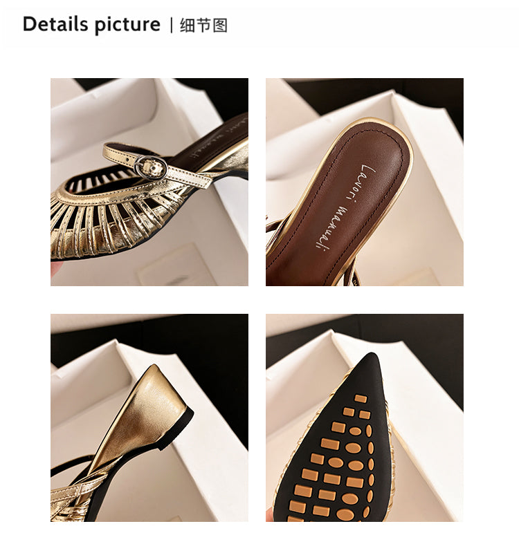 Karin Luna Casual Feel~In stock Pointed Toe Hollow Design Note Pointed Toe Slippers