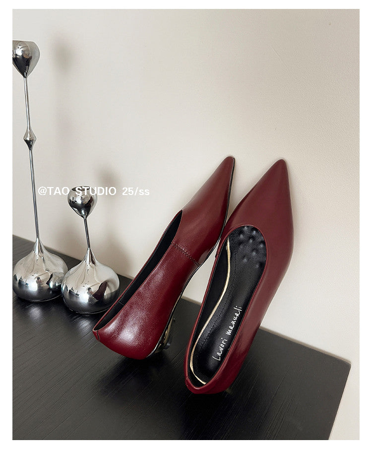 Karin Luna In Stock Spot Goods Classic three-color pointed toe metal heel shoes