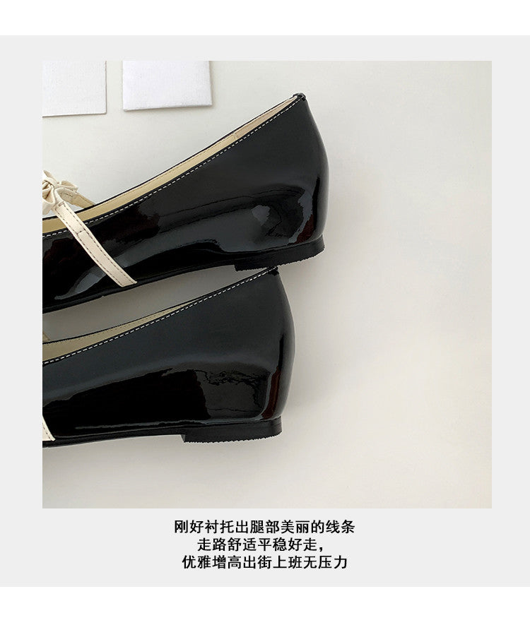 Karin Luna In Stock Spot Goods  Hot-Selling Element Bowknot Square-Toe Color-Block Height-Increasing Flats