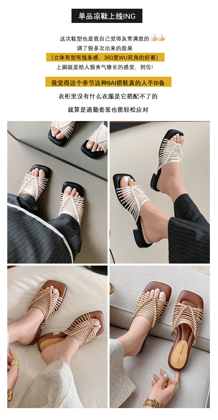 Karin Luna In Stock Spot Goods  Resort Style Handwoven Flat Sole Slippers