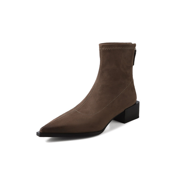 Karin Luna In Stock In Stock Elastic Slim Pointed Toe Chunky Heel Basic Ankle Boots