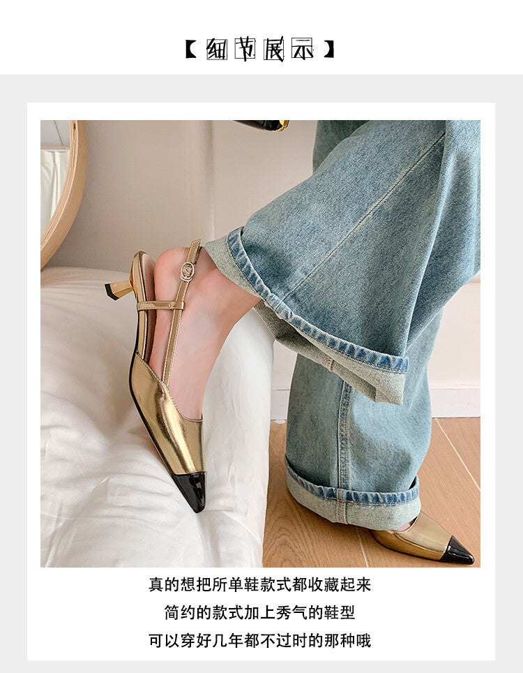 Karin Luna In Stock 24New Year's stock is now available Color Block Pointed Toe Full Leather Sandals