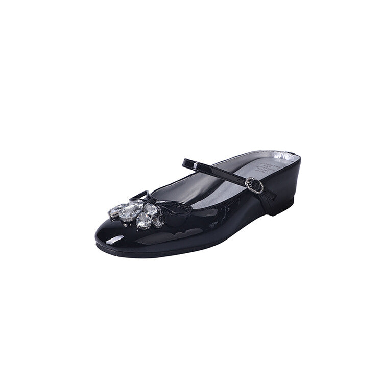 Karin Luna In Stock In Stock  Rhinestone One-Strap Round-Toe Slip-On Height-Increasing Soft Slippers