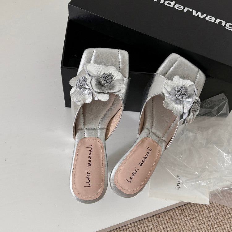 Karin Luna In Stock Spot Goods Camellia Classic style retro square toe shaped heel slippers