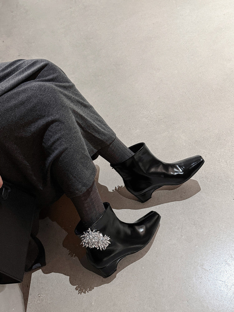 Karin Luna Elegant Style Square Toe Flower Design Height Increasing Short Boots with Two Front and Back Options