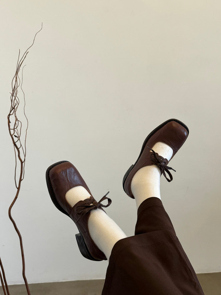 Karin Luna In Stock Spot Goods   Full leather inside and out Vegetable Tanned Hand-Grabbed Sheepskin Square-Toed Chunky Heel Single Shoes