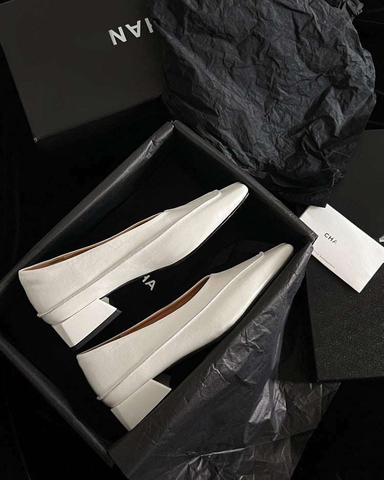 Karin Luna In Stock Spot Goods  Retro Full Leather Square Toe Shallow Mouth Single Shoes
