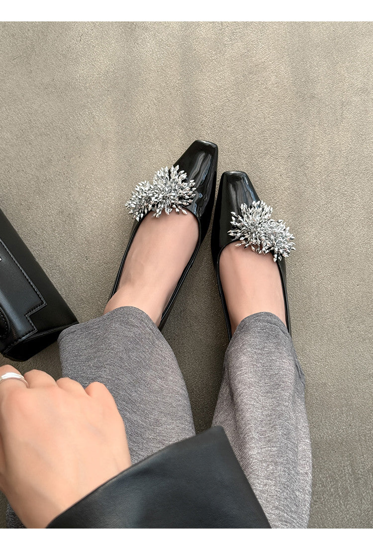 Karin Luna In Stock Spot Goods Exquisite Fireworks Buckle Small Square Toe Chunky Heel Commuter Shoes