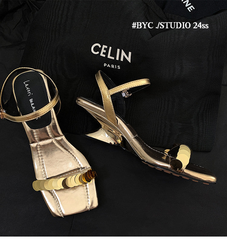 Karin Luna In Stock Spot Goods   Sequin One-Strap Irregular Heel Sofa Insole Sandals