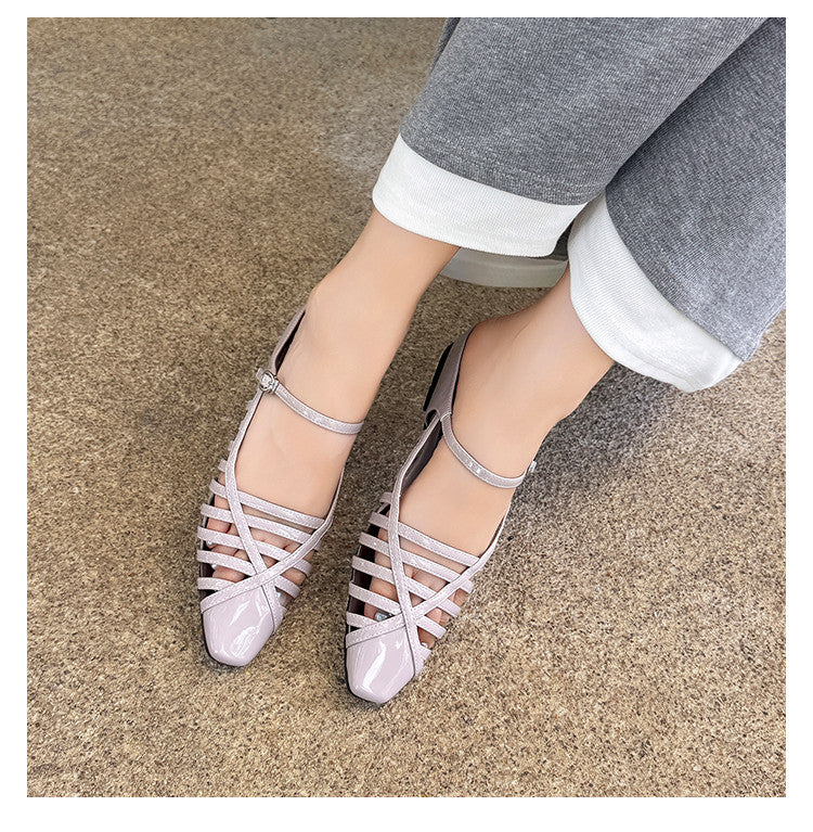 Karin Luna In Stock Spot Goods   French Retro Hollow Small Square Toe One-Strap Slippers
