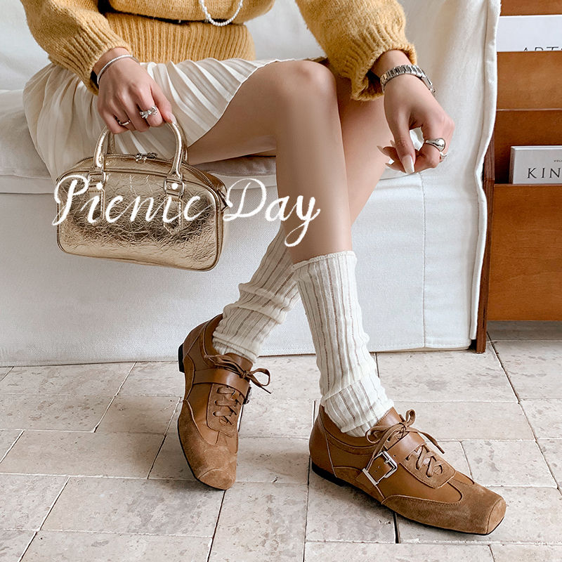 Karin Luna In Stock Spot Goods  Designed retro square-toe ballet shoes with laces