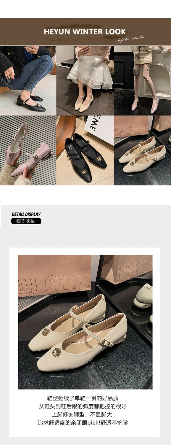 Karin Luna Camellia Story~In stock  Full Leather Shallow Mouth Single Shoes