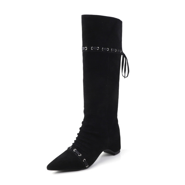Karin Luna Elegant Style  Pointed Toe Pleated Hidden Wedge Western Boots