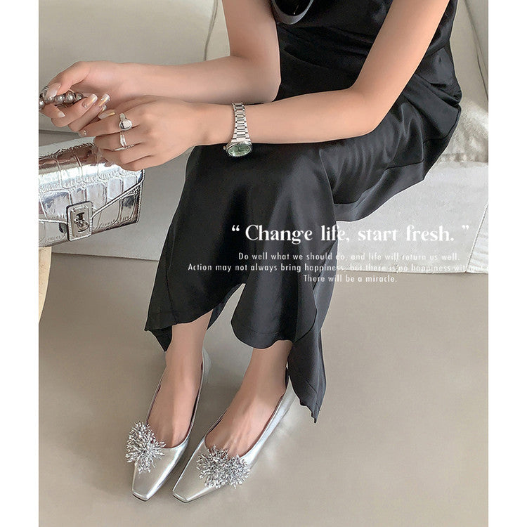 Karin Luna In Stock Spot Goods Exquisite Fireworks Buckle Small Square Toe Chunky Heel Commuter Shoes