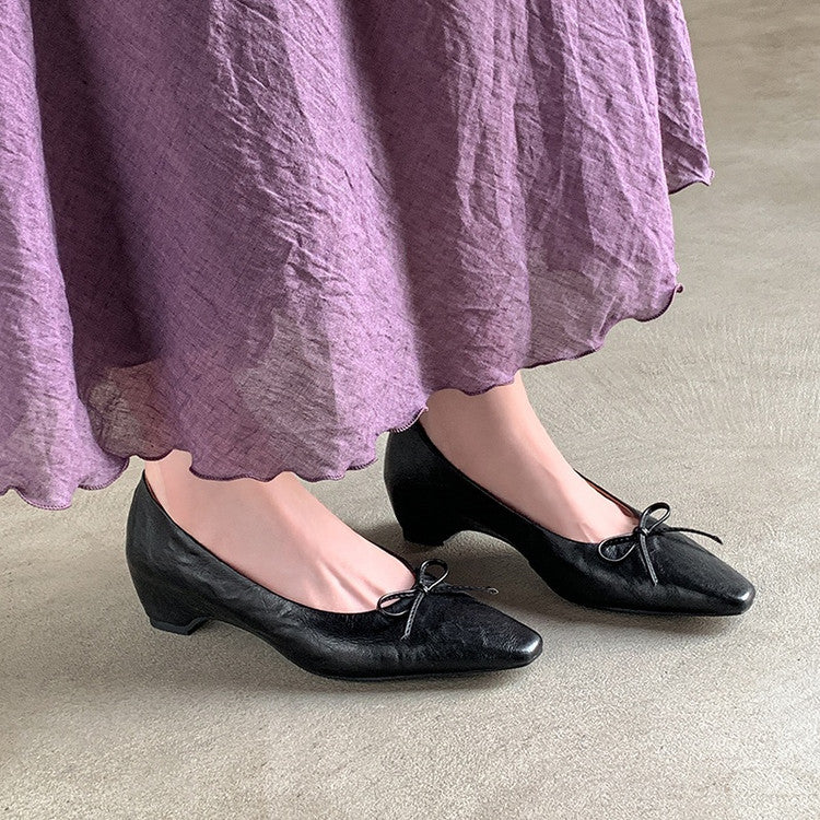 Karin Luna Full Layer Inside and Out~Basic Versatile Small Square Toe Butterfly Knot Irregular Heel Single Shoes