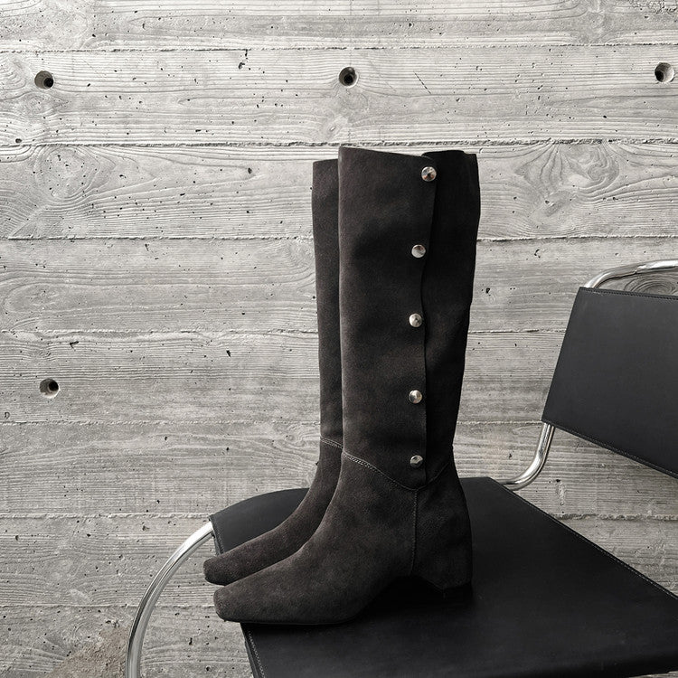 Karin Luna Bestseller Hot-Selling Hidden Buckle Lazy Style Square-Toe Height-Increasing Suede Western Boots