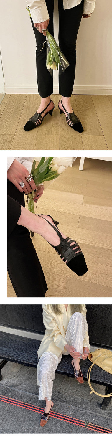 Karin Luna In Stock Spot Goods   French Retro Small Square Toe Closed-Toe Elegant Closed-Toe Sandals