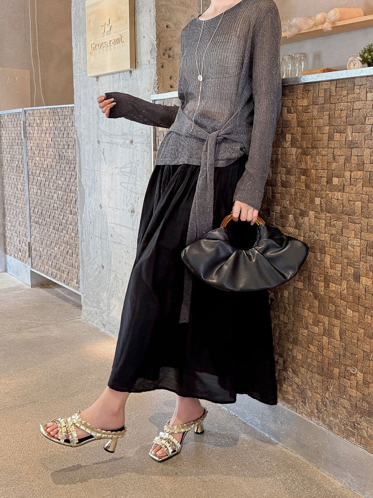 Karin Luna In Stock  Spot Goods  Unique Square-Toe Pleated Lace Sandals