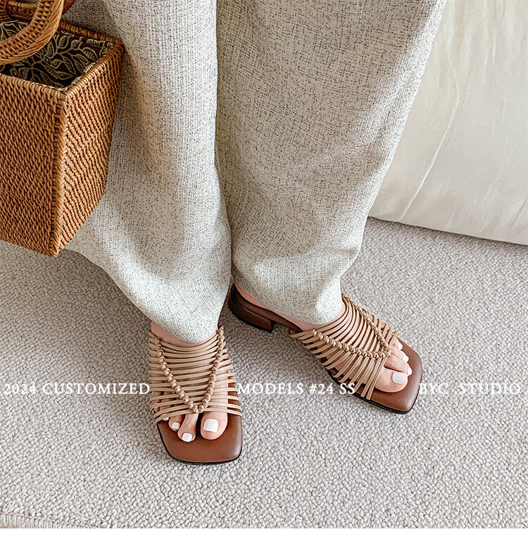 Karin Luna In Stock Spot Goods  Resort Style Handwoven Flat Sole Slippers