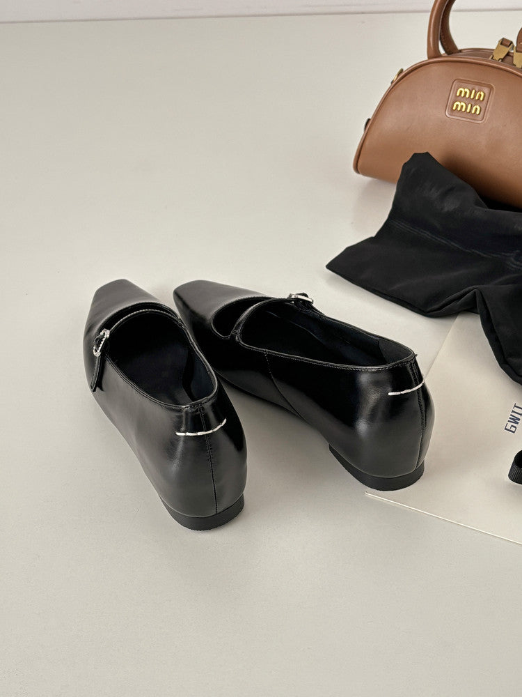 Karin Luna In Stock Spot Goods  Elegant Square-Toe One-Strap Height-Increasing Flats