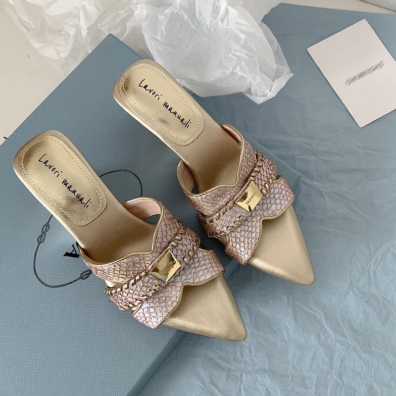 Karin Luna Fish Skin Series~Minimalist Pointed Toe Hot-Selling Unique Heel Slippers