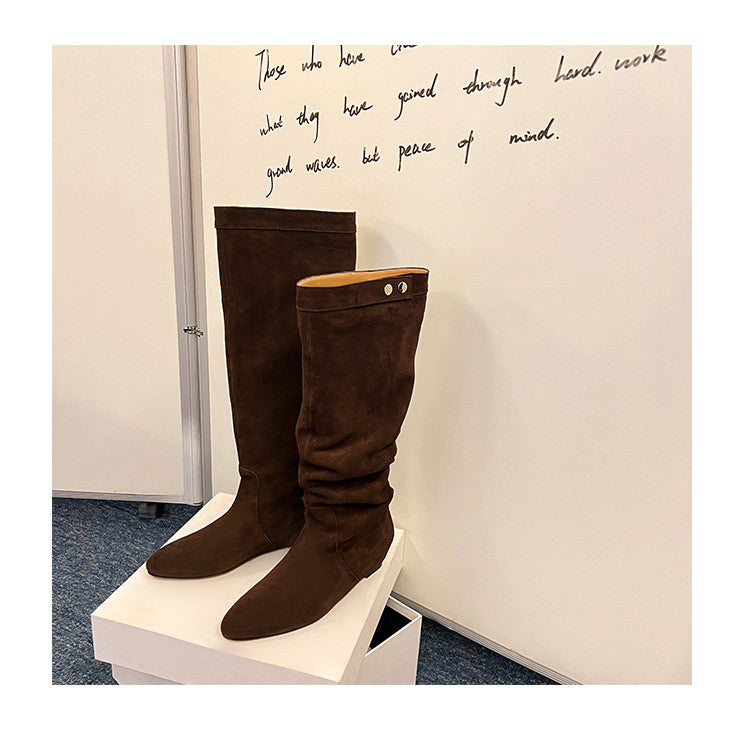 Karin Luna In Stock Spot Goods  Bestselling Suede Leather Sold Out Fast: Pile of Matte Inner Height-Increasing Western Boots