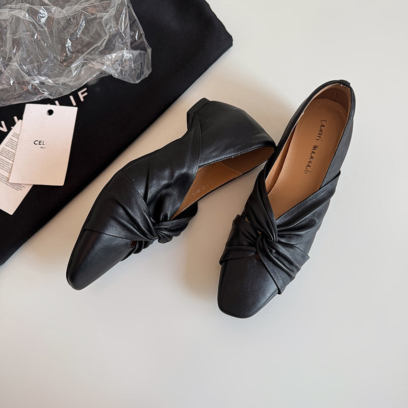 Karin Luna Cross Design Square Toe Hidden Wedge Shoes