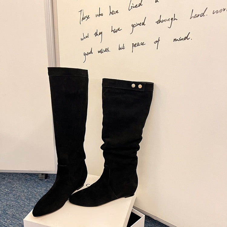 Karin Luna In Stock Spot Goods  Bestselling Suede Leather Sold Out Fast: Pile of Matte Inner Height-Increasing Western Boots