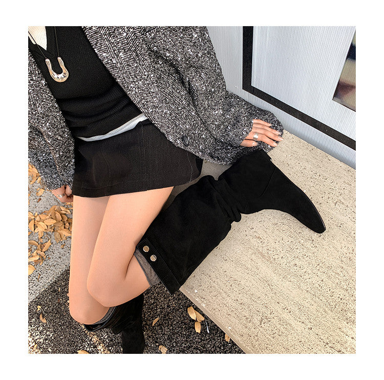 Karin Luna In Stock Spot Goods  Bestselling Suede Leather Sold Out Fast: Pile of Matte Inner Height-Increasing Western Boots