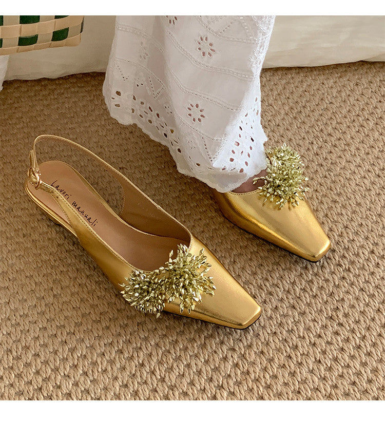Karin Luna Brilliant Fireworks~Elegant Square-Toed Closed-Toe Chunky Heel Sandals