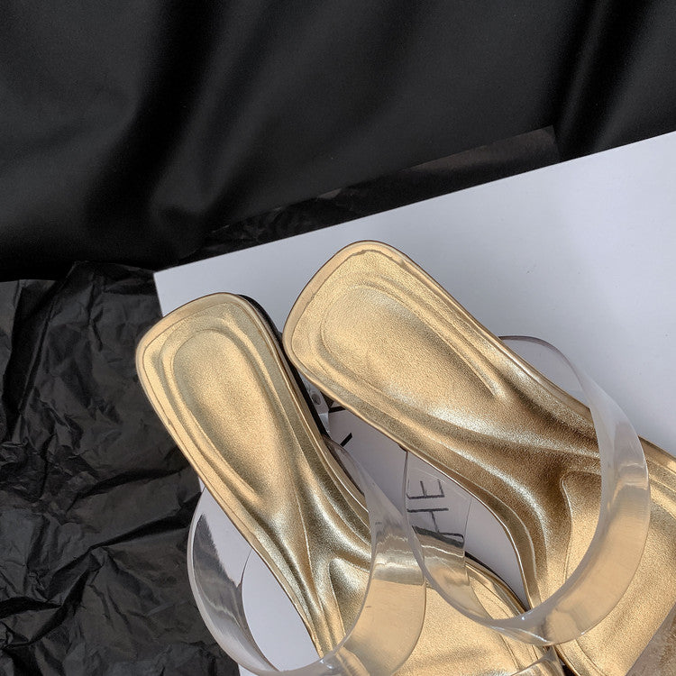 Karin Luna In Stock Spot Goods Transparent Sequin Irregular Heel Strap Sandals