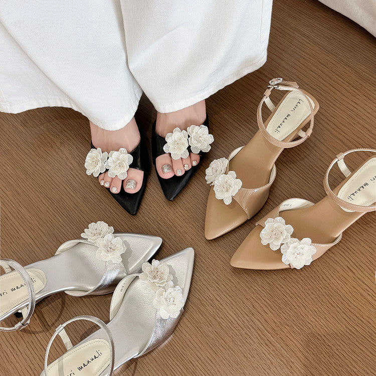 Karin Luna In Stock Spot Goods  Classic Camellia Pointed Toe Elegant Irregular Heel Sandals