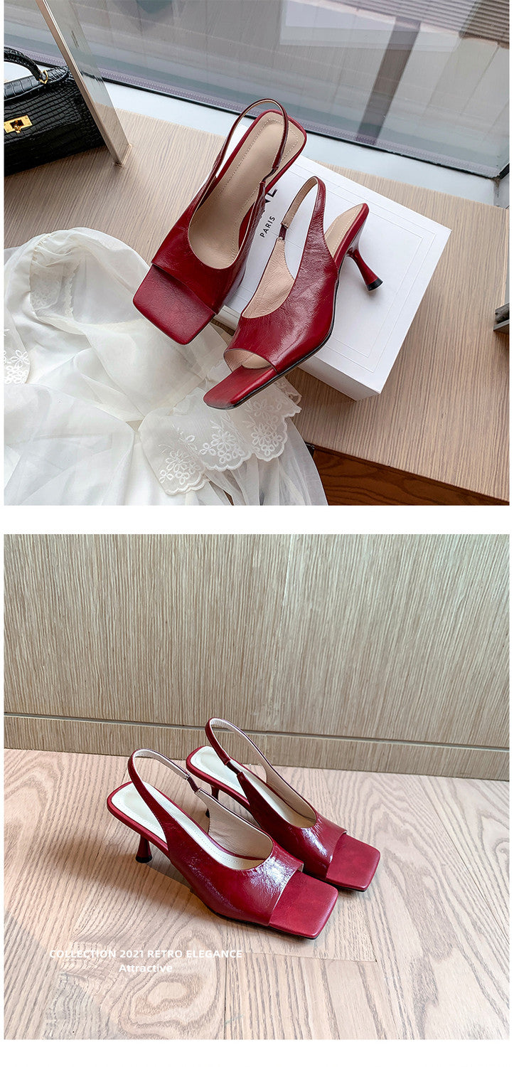 Karin Luna Classic Style Square Toe Open Toe French Retro Sandals